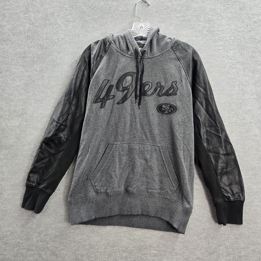 San Francisco 49ers‎ Women Hoodie M Gray Faux Leather G-III Apparel Logo READ